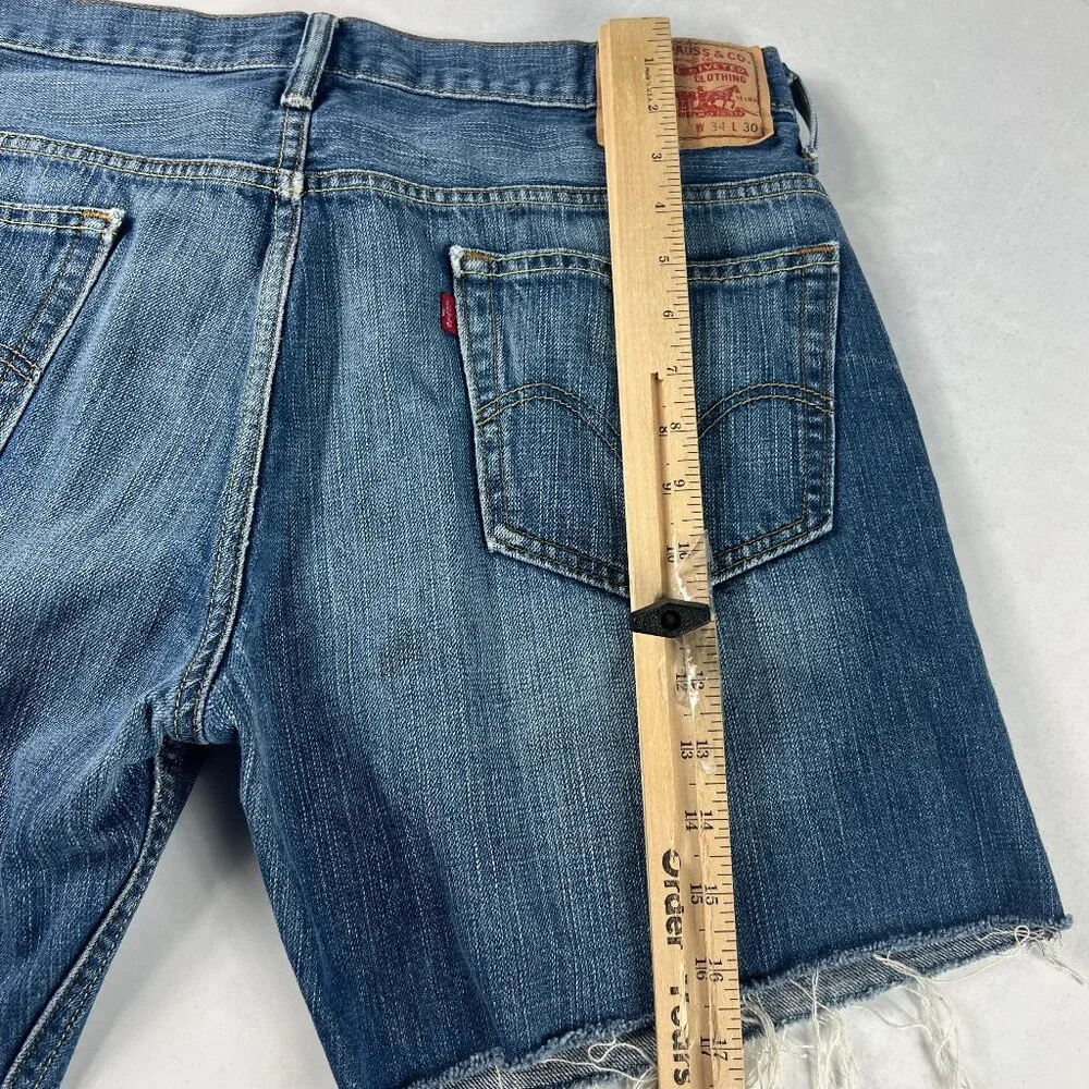 Levi's Jean Shorts Men's 35* 569 Loose Blue Cut Off Faded Denim Jorts Tag 34